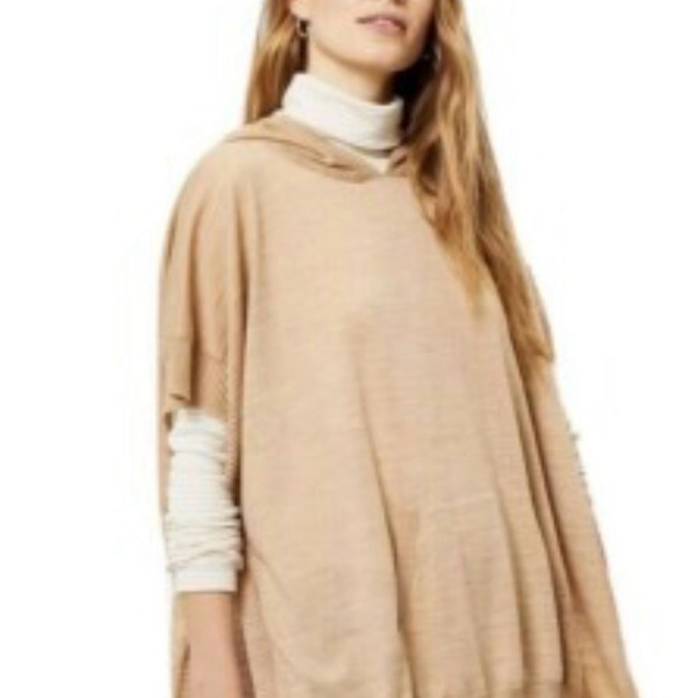 LOFT OFT Women's Hoodie Poncho Pullover Sweater in Desert Khaki NWT
